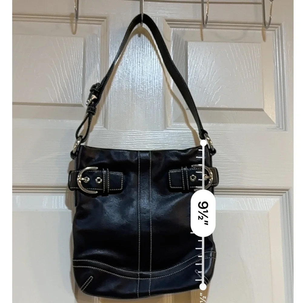 Coach Soho Black‎ Leather Small Hobo Bag White Contrast Stitch G05D-1453